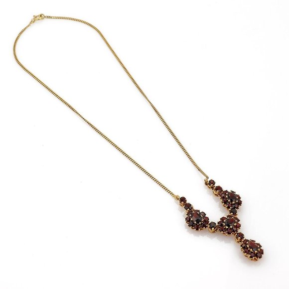 Vintage Garnet 18k YGold Rosette Dangle Necklace - Picture 2 of 4